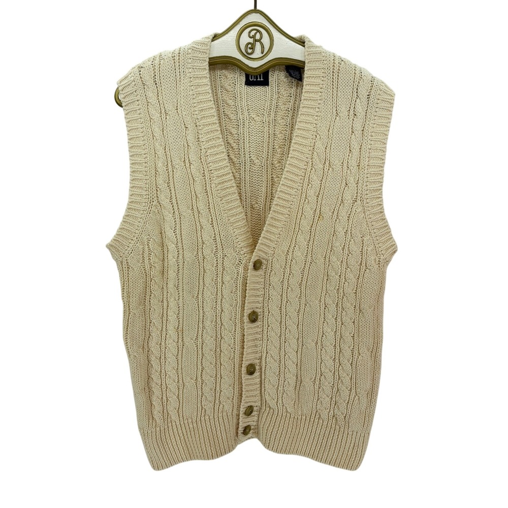Vintage Gap Cable Knit Sweater Vest Men MEDIUM Cream Cotton Preppy Academia